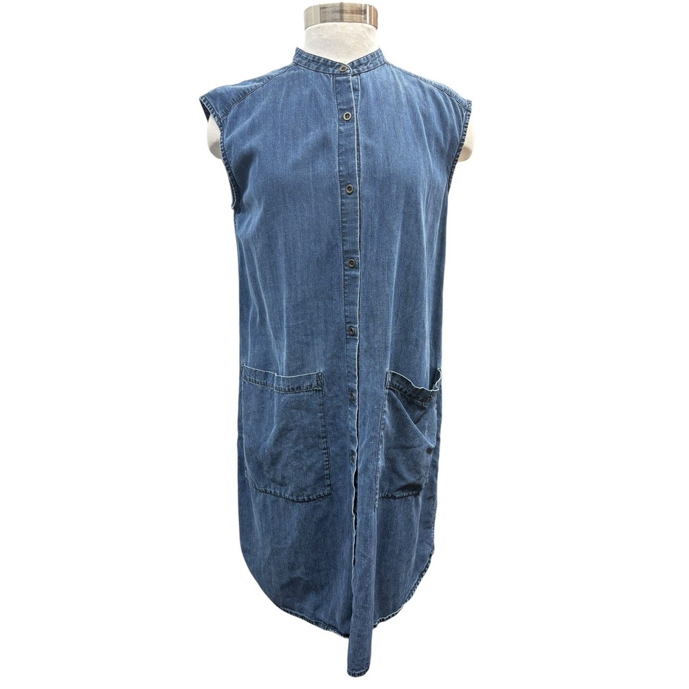 Eileen Fisher Chambray Denim Shirtdress Sleeveless Button Front Midi Pocket S